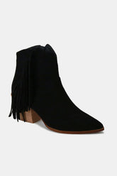 Beast Fashion Women's Suede Fringe Point Toe Ankle Boots - Mid Heel, Bohemian Style